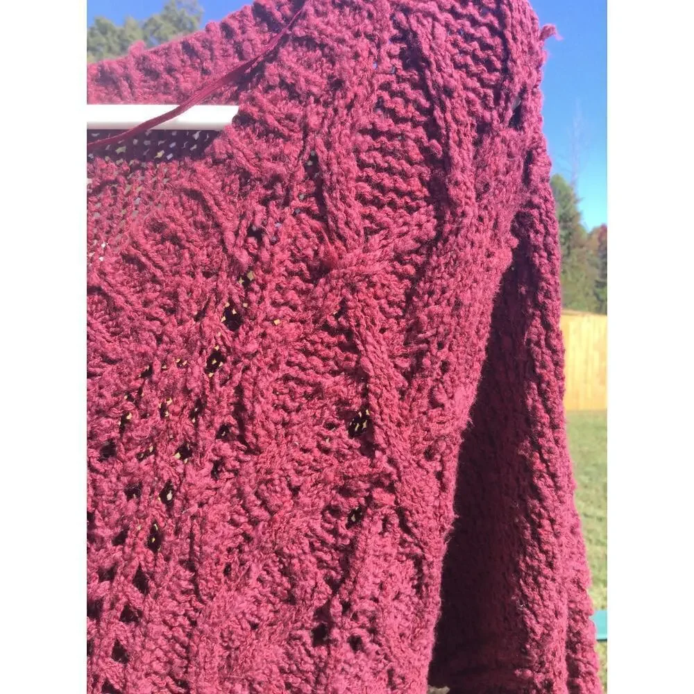 Free People Womens‎ Cable Knit Sweater Size XS Red Fall Boho Grunge Romantic